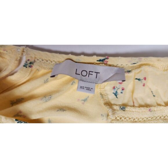 LOFT Garden Floral Yellow Mixed Media Short Sleeve Blouse XS - Picture 6 of 6